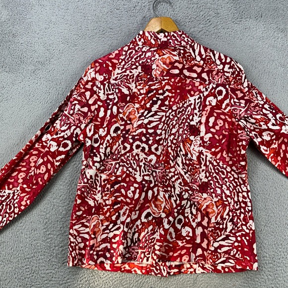 Additions Chicos Jacket Button Up Womens 2 Red Geometric Stretch Long Sleeve NEW - Picture 4 of 9